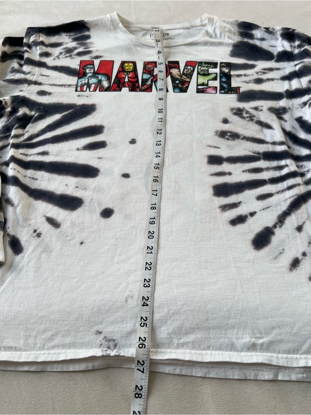 Marvel Character Logo Tie-Dye Long Sleeve TShirt Black & White Y2K dc comics - Picture 4 of 8